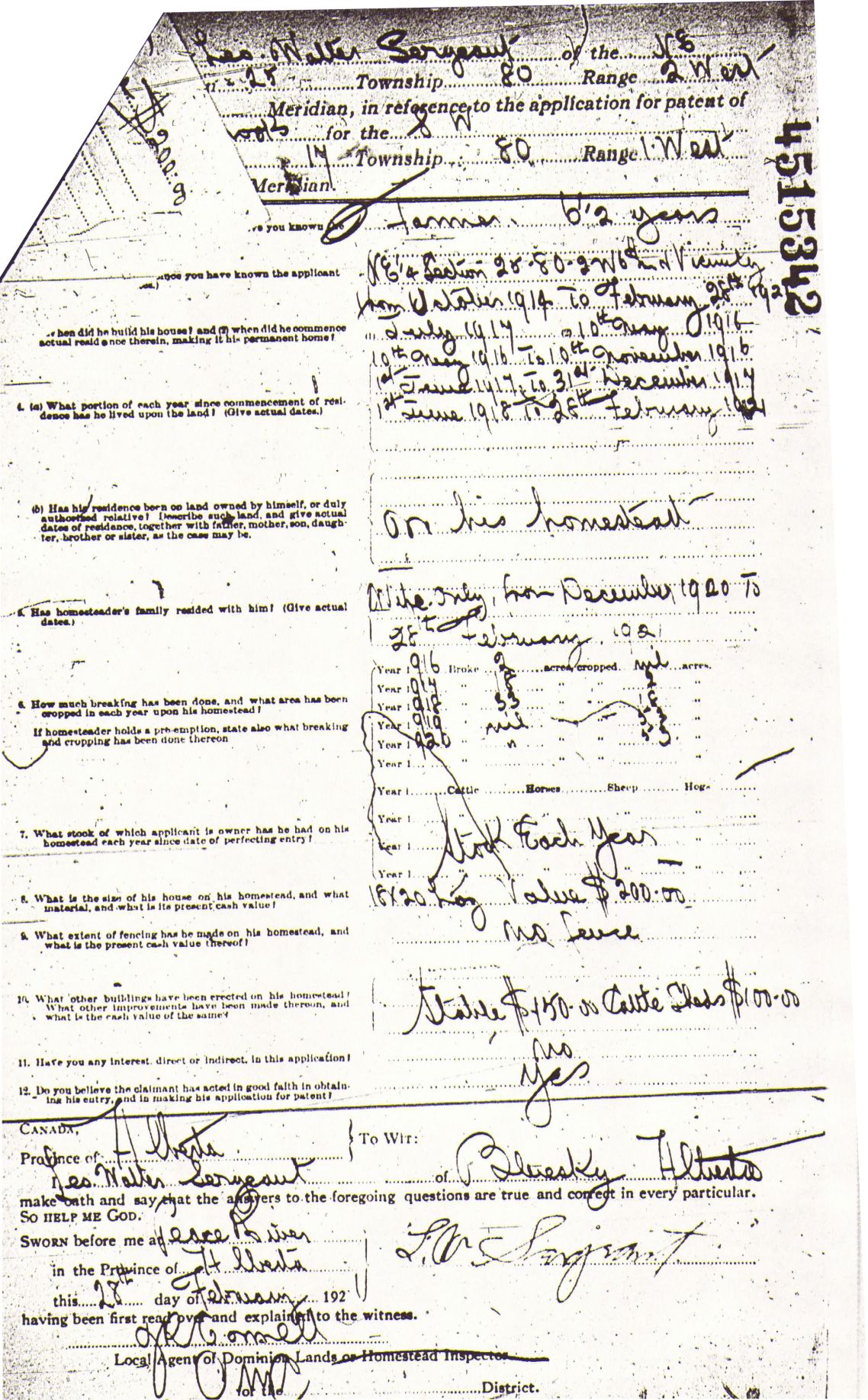 Provincial Archives of Alberta File 3729138 - Alfred Brooks  -Leo Walter Sergeant Supporting Statement 
